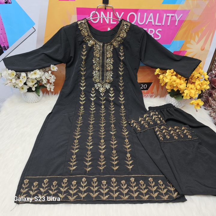 Designer%20Stitched%20Linen%20Fabrics%20Computer%20Embroidery%20and%20Screen%20Print%20Work%20-%20Stylish%20Fashionable%202-Piece%20Set%20For%20Women/Girls%20-%20All-Season%20&%20All-Occasion%20-%20Image%202