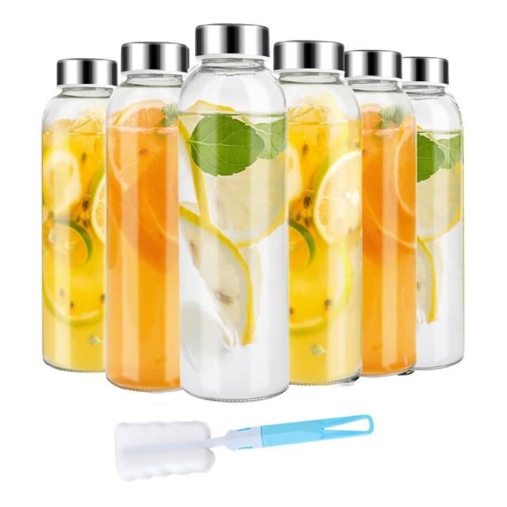 Glass Juice Bottles with Lids for Juicing 18 Oz, Reusable Clear Glass ...
