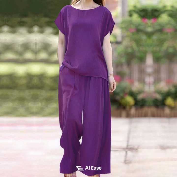 Women%E2%80%99s%20Cotton%20Travel%20Set%20%E2%80%93%20Light%20Top%20with%20Wide-Leg%20Cotton%20Trousers%20-%20Image%205