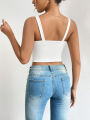 Solid Scoop Neck Cami Top, Casual Sleeveless Backless Crop Top, Women's Clothing. 