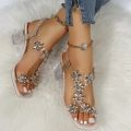 Chunky Rhinestone High Heels Women's Sexy Fashion Party Evening Shoes Crystal Strappy Sandals Open Toe.