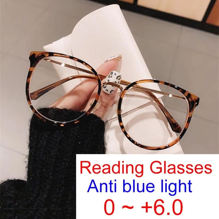 （New）Anti Blue Light Glae Overized Round Leopard Glae Women Men Fahion Metal Hyperopia Eyegla Optical Reading Glae  1.75