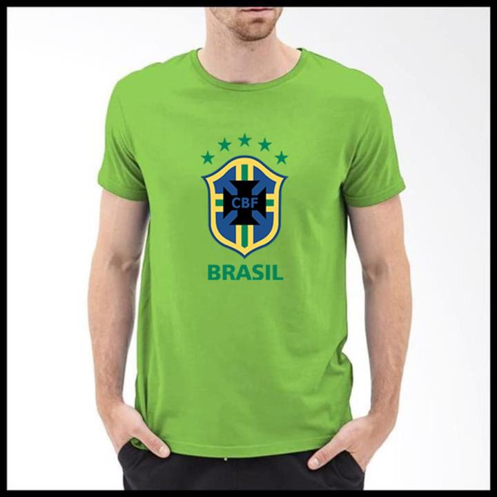 Brazil Flag With Brazilian Football Logo Round Neck Tshirt