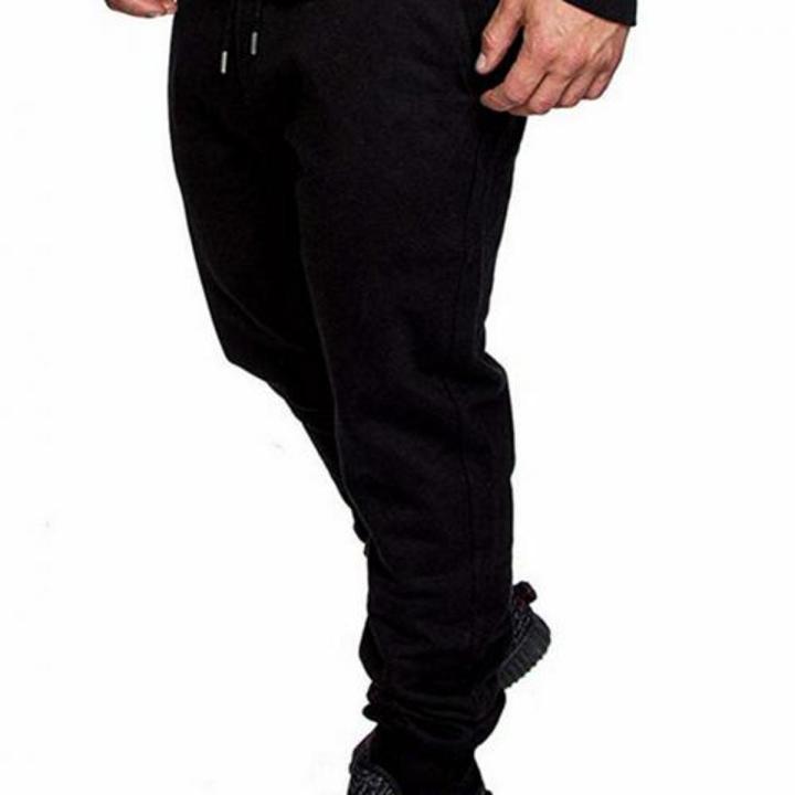 Men Solid Color Elastic Waistband Drawstringckets Sports Pants Gym Training Pants Running Trousers
