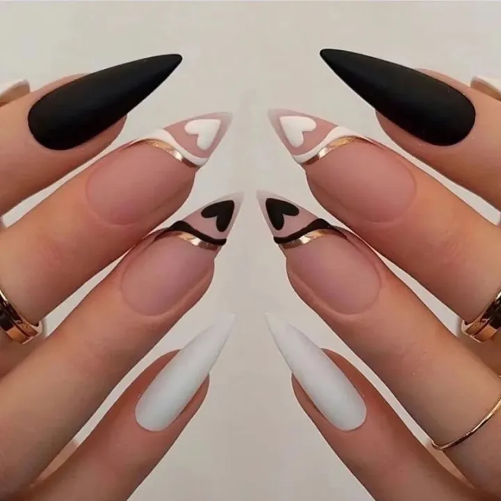 24pcs%20Nude%20Pink%20False%20Nails%20Love%20Design%20Detachable%20Nails%20French%20Lines%20Stiletto%20Point%20Nail%20Tips%20Press%20On%20Nail%20Art%20Stickers%20-%20Image%203