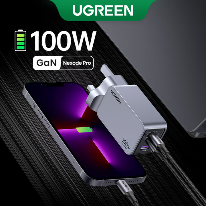UGREEN Nexode Pro 100W USB C Charger, 3 Ports GaN Compact Fast PPS Wall Charger for MacBook Pro/Air, Pixelbook, iPad Pro, iPhone 15 Pro/14, Galaxy S23/Note20, Pixel 8, Steam Deck etc