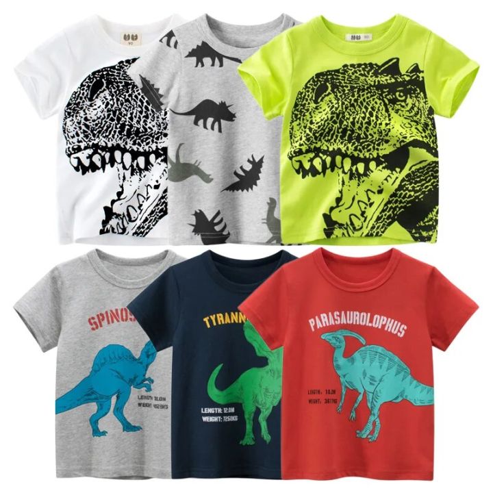 2023 Summer T Shirt Children Boys Short Sleeve O-Neck Cotton T-shirt Dinosaur Cartoon Tops Tees Kids Clothes Dropshipping