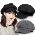 Loose Cloud Top Octagonal Beret Hats Wool Blended Newsboy Hat Women Cool Street Brim Cap Outdoor Winter Autumn Berets Caps Girl. 
