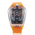1pc Men White Transparent Acrylic Fashion Racing Engine Versatile Quartz Watch.