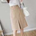 Korean Simple High Waist A-line Midi Skirt Office Skirt.