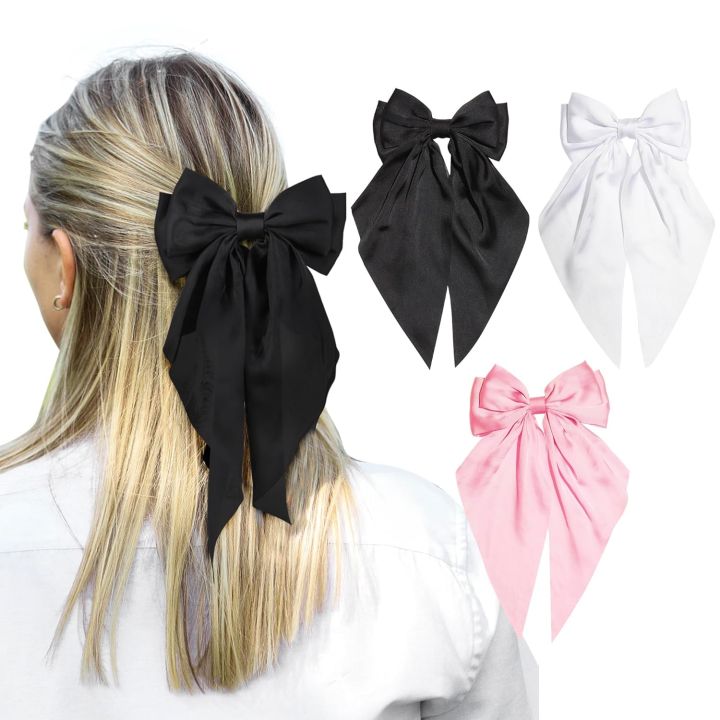 Hair%20Bows%20for%20Girls%20Ribbons%20Pink/Black/White%20Bow%20Girls%20Ribbon%20Hair%20Accessories%20for%20Woman%20Simple%20Solid%20Satin%20Spring%20Clip%20Hair%20Pin%20-%20Image%205