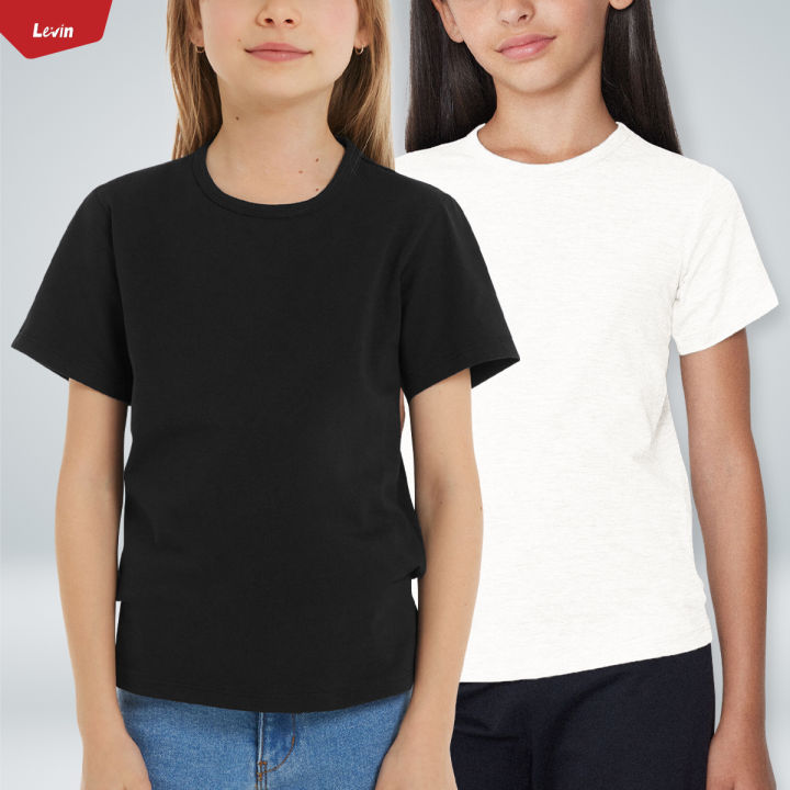 Pack of 2 Pcs Girls Basic Round Neck Cotton T-Shirt From Levin