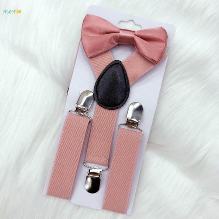 Kids Suspenders and Bow Tie Trendy Clothing Accessories with Clips Tuxedo Suspender for