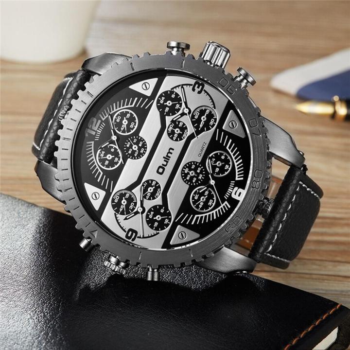 Oulm Big Size Large Dial Men Watches Time Zone Quartz Watch