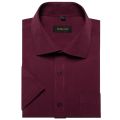 Burgundy Men Cotton Casual Short Sleeve Summer Shirt Solid Men Clothing Work Social Business Loose Blouse Tops. 