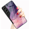 Biruiqu For Tecno Camon 40 Pro Starry Colorful Tempered Glass Back Soft Silicone Edge Case Cover. 