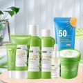 Green Tea Facial Kit Korean Cosmetics Acne Treatment Face Serum Eye Cream Fresh Sunscreen Face Care Nourish Sakura Skin Care Set. 