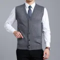 Men Flat Knit Vest 6.5% Wool Sleeveless Sweater Jacket Buttons Down Pockets V Neck Solid Basic Cardigan Male Fashion 00169069. 