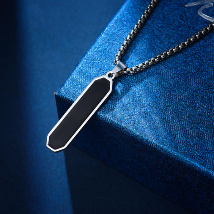 Black Color Bar Necklaces for Men Minimalist Jewelry Stainless