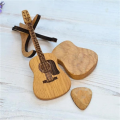 Wooden Guitar Shaped Guitar Picks Holder Wooden Pick Box with Stand, Vintage Guitar Case for Selection. 