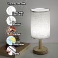 Small Table Lamp-Wooden Bedside Lamp Simple Bedroom Lamp Linen Shade Mini Desk Lamp Night Light Nightstand Lamp for Bedroom,Living Room,Kids Room (Including LED Bulbs) (Round). 