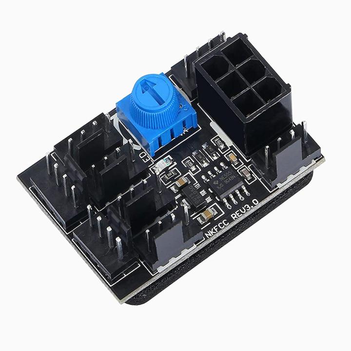 OUMERY 3-Pin 4-Pin Fan Adapter PWM PC Case Cooling Fan Hub 8-Way Splitter 12V Speed Controller with 6-Pin Power Port