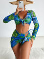 Mingyi 2024 New European and American Fashion Multicolor Print Amazon Bikini Bikini Four-Piece Swimsuit.