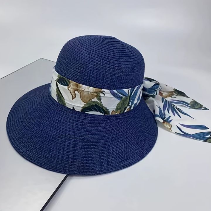Women%20Summer%20Streamer%20Bow%20Bowler%20Hat%20Outdoor%20Large%20Rim%20Visor%20Foldable%20Sun%20Hat%20Beach%20Cap%20-%20Image%208