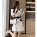 Summer Fashion Short Sleeve Blazer Dresses Women 2022 New French Suit Dress Womens Niche Design Mini Skirts Splicing Belt Dress. 