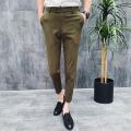 2022 Korean Style Ankle Length Spring Summer Men Dress Pants Stretched ple Slim Fit Casual Office Trousers Formal Wear Hot.