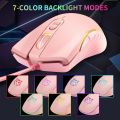 USB Wired Gaming Mouse Pink Computer Professional E-sports Mause 2400 DPI Colorful Backlit Silent Mice for Lol Data Laptop Pc. 