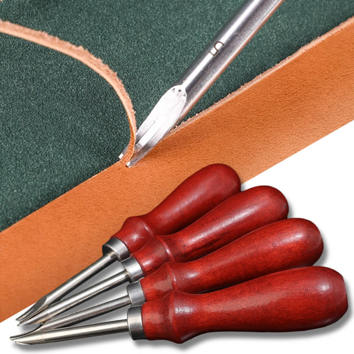 Beech Wood Edge Trimmer Leather Carving Leather Trimming Tool Cowhide Leather Hand Suture DIY Wooden Handle Trimmer 1Pcs