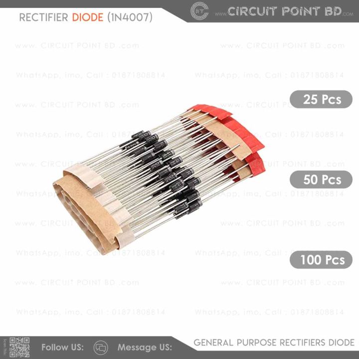 25/ 50/ 100 Pcs - 1N4007 Rectifier Diode – 1000V 1A General-Purpose Silicon Junction Diode for Electronics & Power Circuits
