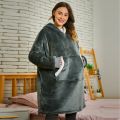 Winter Sherpa Oversized Hoodie Women Men Checkered Sweatshirt Fleece Hooded Blanket With Sleeves Pocket Wearable Blanket. 