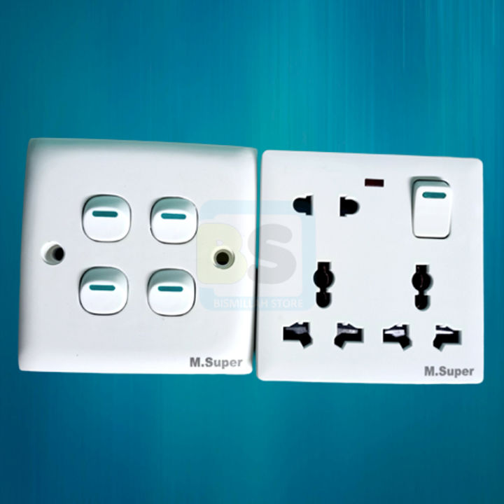 4 Gang Switch with 8 pin Multi Socket, PVC Back Part/Tola Board Combo 3 in 1