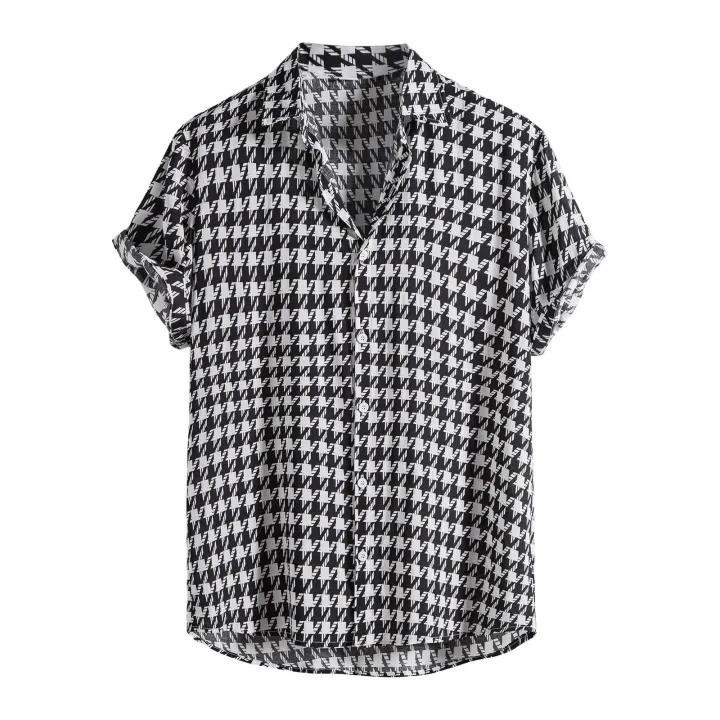 Men's%20Shirt%20Summer%20Leisure%20Ethnic%20Cotton%20Blend%20Men%20Shirt%20Houndstooth%20Plaid%20Print%20Lapel%20Short%20Sleeve%20Shirt%20Streetwear%20Top%20Camisas%20-%20Image%203