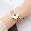 Fashion 3D Flower Alloy Flower Milan Mesh Belt Magnetic Buckle Quartz Watch Women's Casual Fashion Watch. 