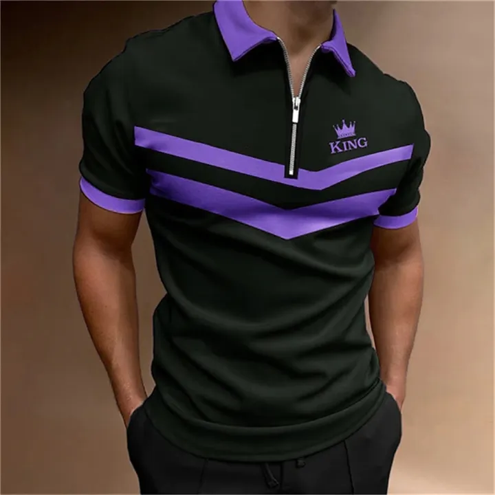Men's%20Tops%20Polo%20Golf%20Men's%20King%20Print%20T%20Shirt%20High%20Quality%20Turndown%20Short%20Sleeve%20Zipper%20Pullover%20Original%20Golf%20Wear%20Men%20Clothing%20-%20Image%202
