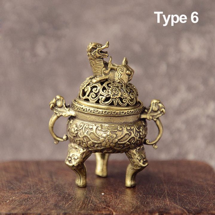 Craft Home Decoration Cense Stick Holder Incense Burner Mini Qilin Head Retro Brass Censer Hollow Lotus