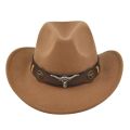 (NEW)Black Cowboy Hat Jazz Knight Hats Felt Hats With Bull Shaped Decor Grassland Country Hat Sombrero.