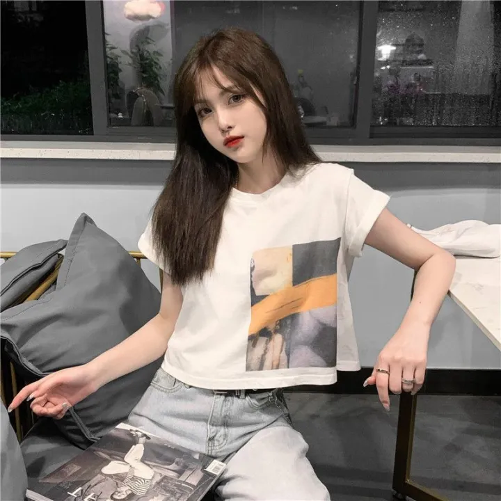 Short%20Sleeve%20T%20Women's%20T-shirt%20Short%20Korean%20Style%20Summer%20New%20Scheming%20Navel%20ins%20Tide%20-%20Image%203
