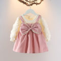 (0-2 years old) Newborn New Winter Baby Girls Dress Halter Bow Long Sleeve Lace Sweet Princess Dress Lace Pleated A-line Dress. 