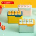 Houseeker 4 Grids Summer Fruit Ice Cream Molds Tray Reusable Ice Cream Mold with Stick Ans Lid Creative Kitchen Tool Popsicle Maker. 
