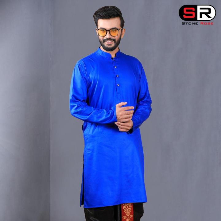 Blue Color Solid Panjabi For Men's By Stone Rose - 17917P