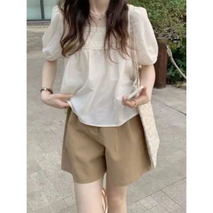 Summer%20Short-Sleeved%20Maternity%20Top%20Shorts%20for%20Pregnant%20Women%20Khaki%20Loose%20Korean%20Style%20Hot%20Mom%20Style%20Maternity%20Clothes%20Two-Piece%20Set%20-%20Image%202