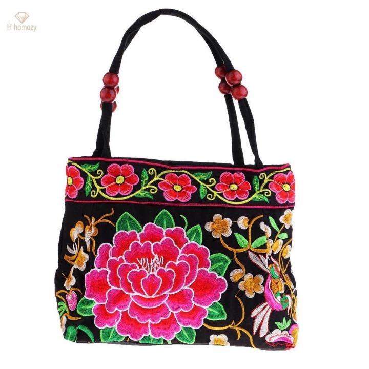 3pcs Women Handbag Embroidered Flower Canvas Shoulder Bag for Cell Wallet Purse