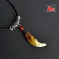 Cool Men's Necklace Bone Pendant handmade Tibetan Amulet Fangs Real Natural Tooth Vintage Wolf Tooth Charm White Brown Ecru. 