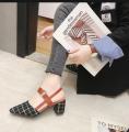 Women's shoes new fashion Gladiator Buckle Strap Cover pointed plaid decorative high-heeled shoes soft soles comfortable covered head non-slip sandals.