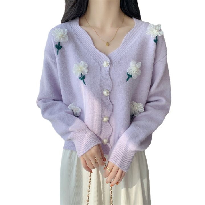 Korean%20Style%20Autumn%20and%20Winter%20New%20Sweet%20Gentle%20Style%20Three-Dimensional%20Flower%20Beaded%20Knitted%20Cardigan%20Women's%20Soft%20Glutinous%20Age-Reducing%20Sweater%20Coat%20-%20Image%205