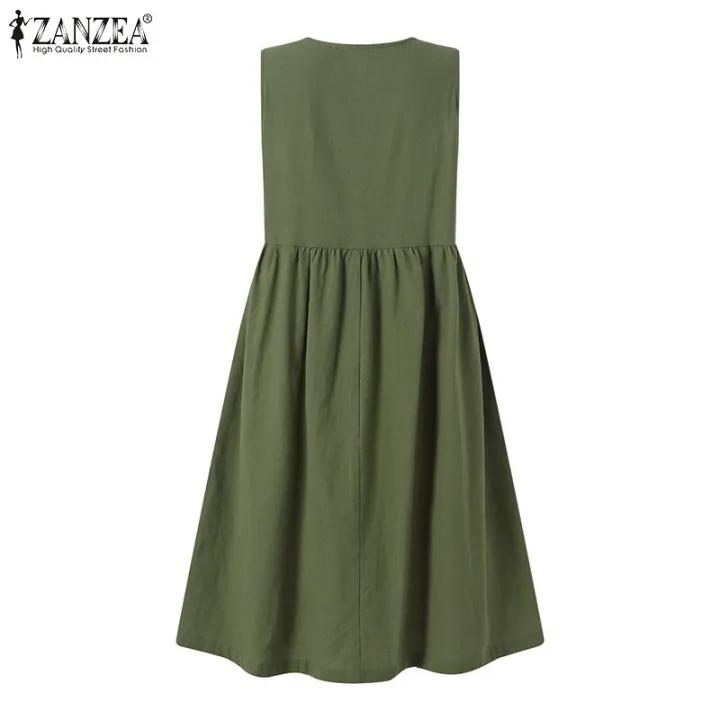 ZANZEA%20Womens%20Summer%20Sleeveless%20Tank%20Dress%20Casual%20Solid%20Cotton%20A-Line%20Midi%20Dresses%20#15%20-%20Image%207